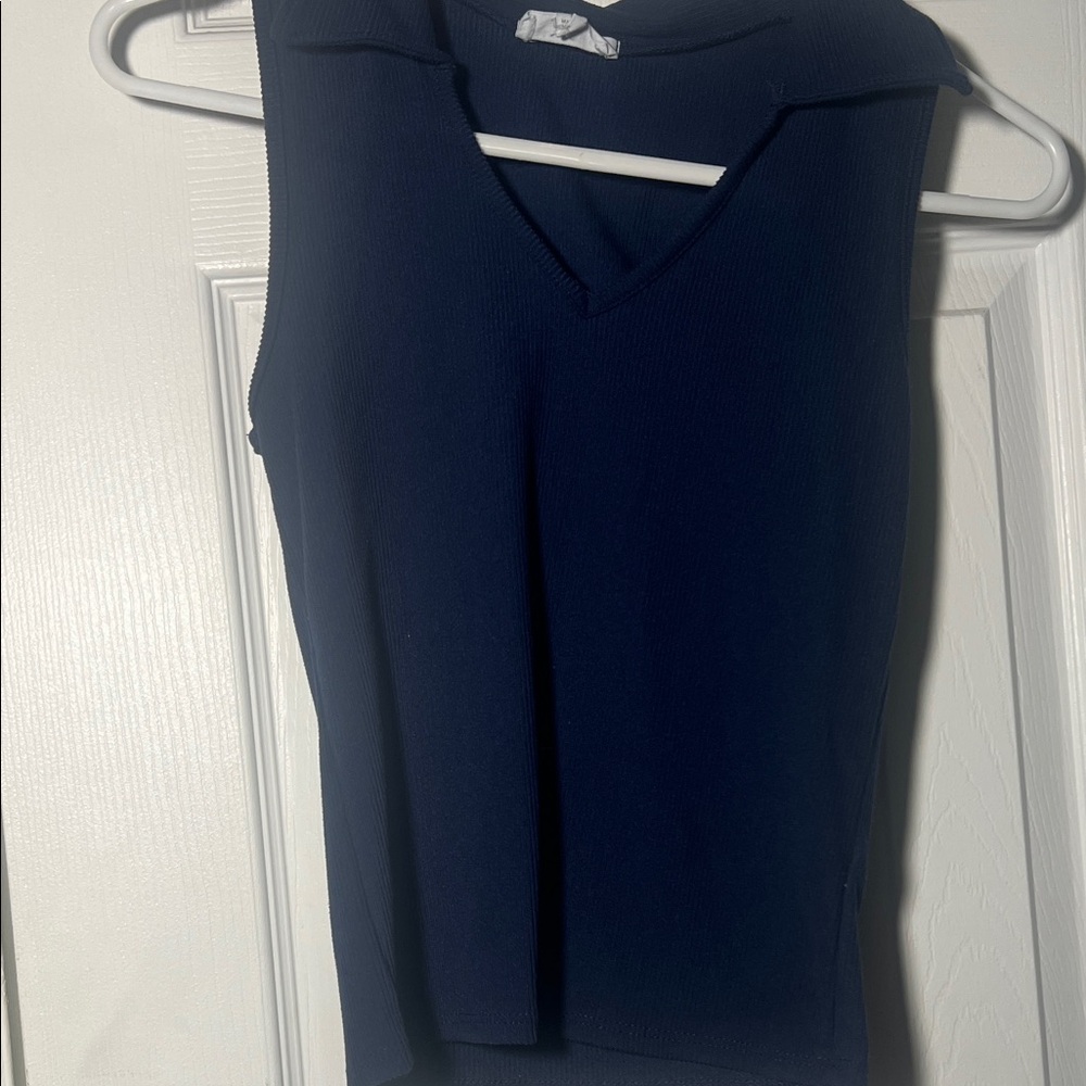 Elegant Deep Blue V-Neck Tank Top